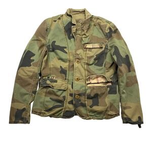 Triple Five Soul Camo Jacket Distressed Streetwear Blazer Green Brown Mens XS